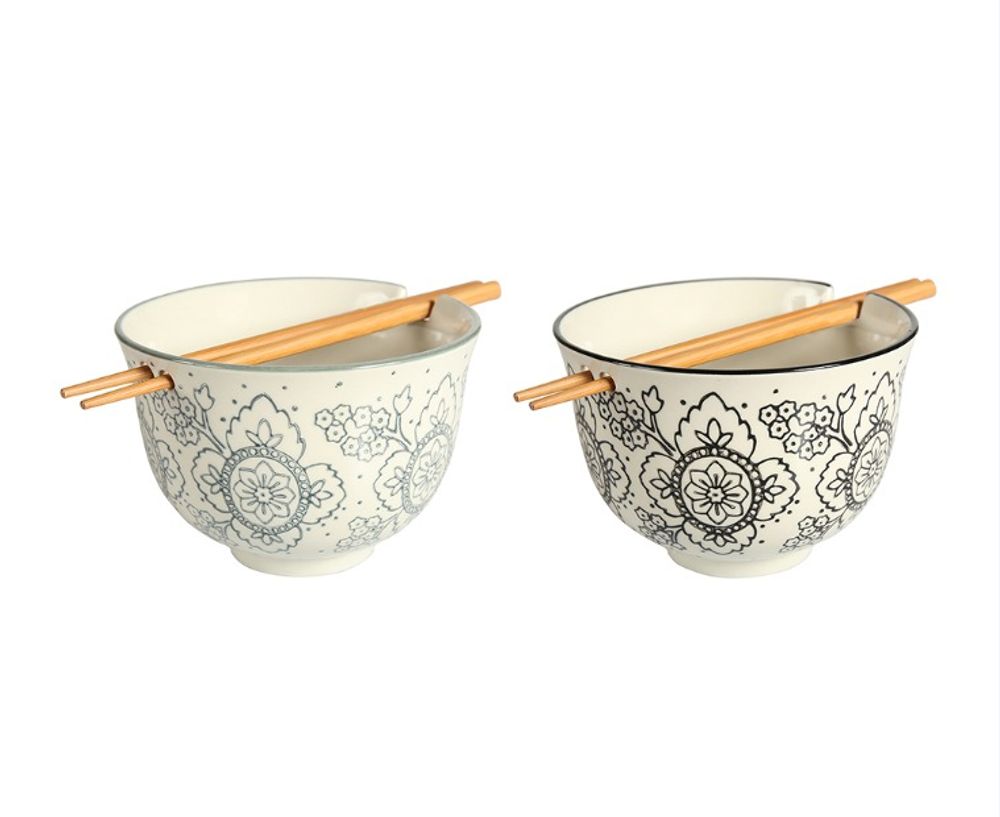 Bowls - CERAMIC BOWL WITH CHOPSTICKS' FLORE ' - SEMA