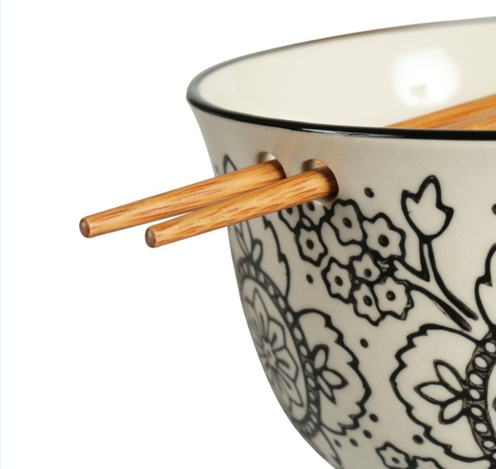 Bowls - CERAMIC BOWL WITH CHOPSTICKS' FLORE ' - SEMA