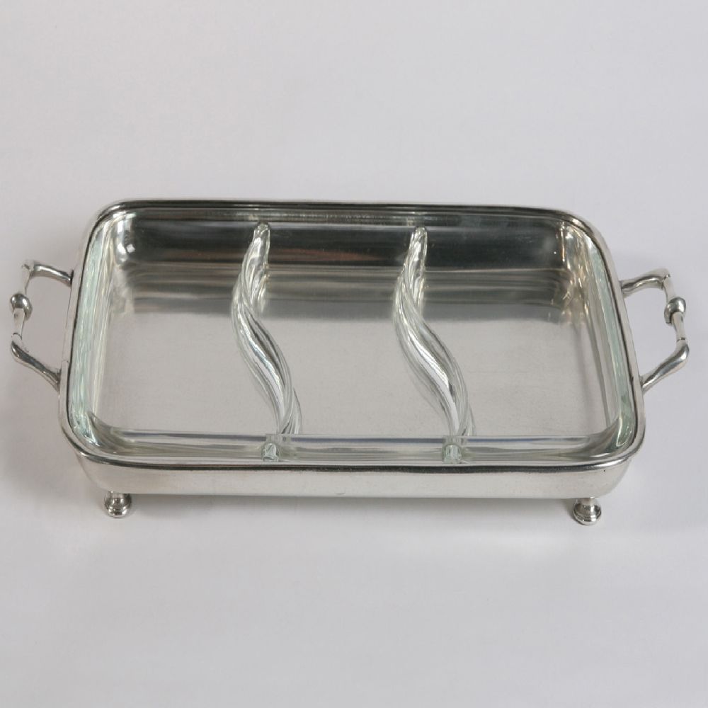 Decorative objects - Pewter serving platte with handles and glass - FREITAS & DORES PEWTER ARTWORK