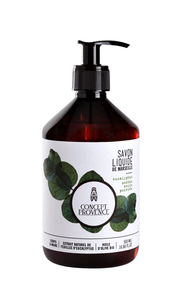 Soaps - Liquid Marseille soap Eucalyptus & black peppermint / Grapevine flower - CONCEPT PROVENCE