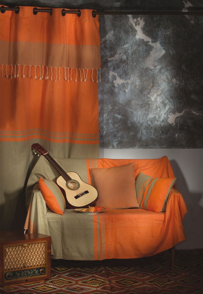 Throw blankets - Rectangular throw 2 x 3 m orange and soft green | T4 - FOUTA FUTEE