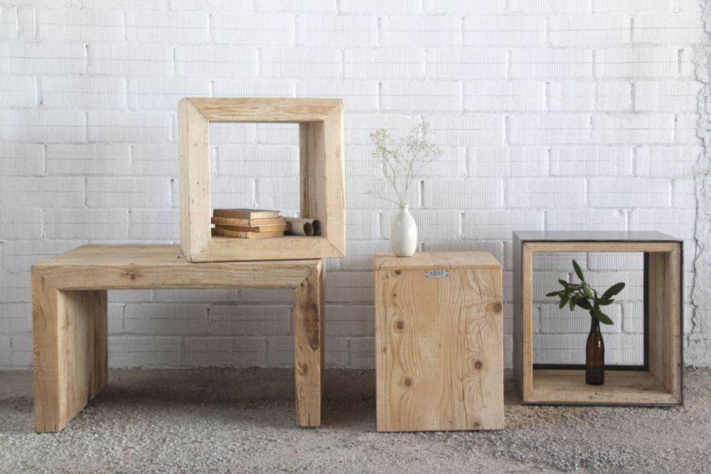 Dining Tables - PATINATED WOODEN SIDE TABLES - ARXE