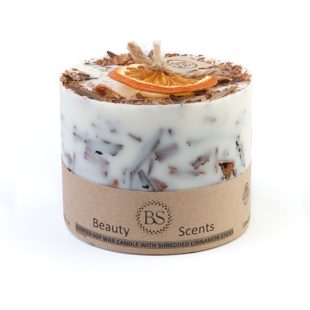 Candles - Cinnamon & Orange Scented Soy Wax Candle with Cinnamon Shredded Sticks D 9 cm H 8.5 cm - BEAUTY SCENTS