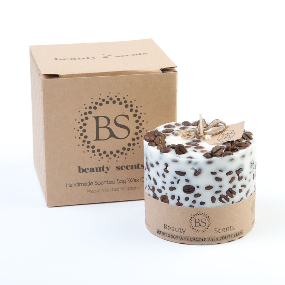 Bougies - Beauty Scents Faits à la Main Bougie de Soja Parfumée, Avec des Grains de Café, Vanille et Café, D 9 H 8.5 cm - BEAUTY SCENTS