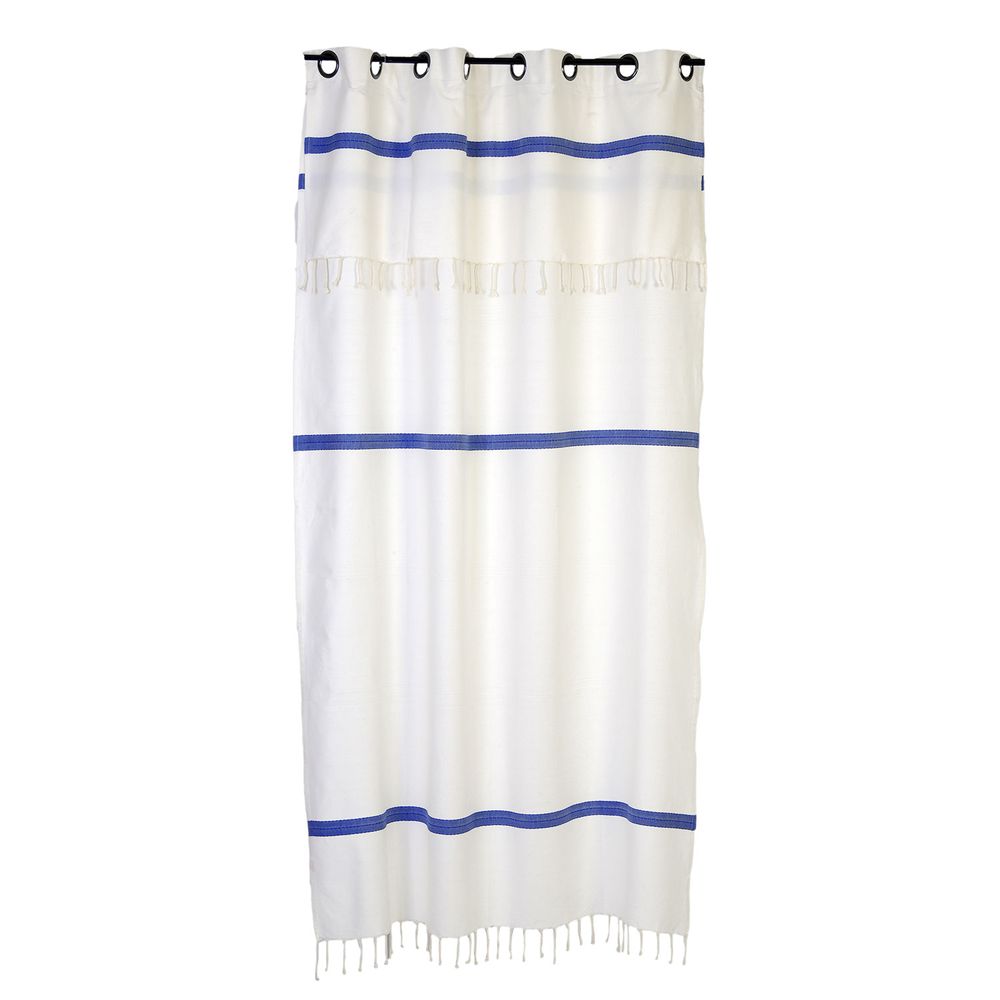 Rideaux et voilages - Rideau prêt-à-poser modulable en hauteur blanc et bleu | F3 - FOUTA FUTEE