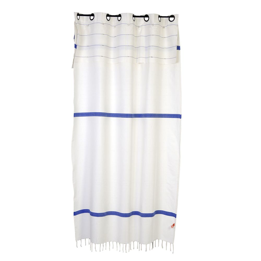 Rideaux et voilages - Rideau prêt-à-poser modulable en hauteur blanc et bleu | F3 - FOUTA FUTEE