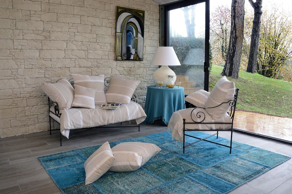 Coussins textile - Coussins carrés 40 x 40 cm et 60 x 60 cm rayé beige et blanc - CB3 - FOUTA FUTEE