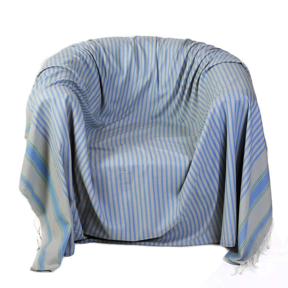 Plaids - Jeté carré 2 x 2 m gris perle bleu doux et emeraude M1 - FOUTA FUTEE