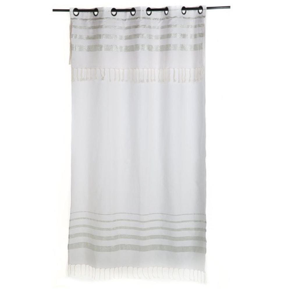 Rideaux et voilages - Rideau modulable prêt à poser blanc et rayures décroissantes argent IS2 - FOUTA FUTEE
