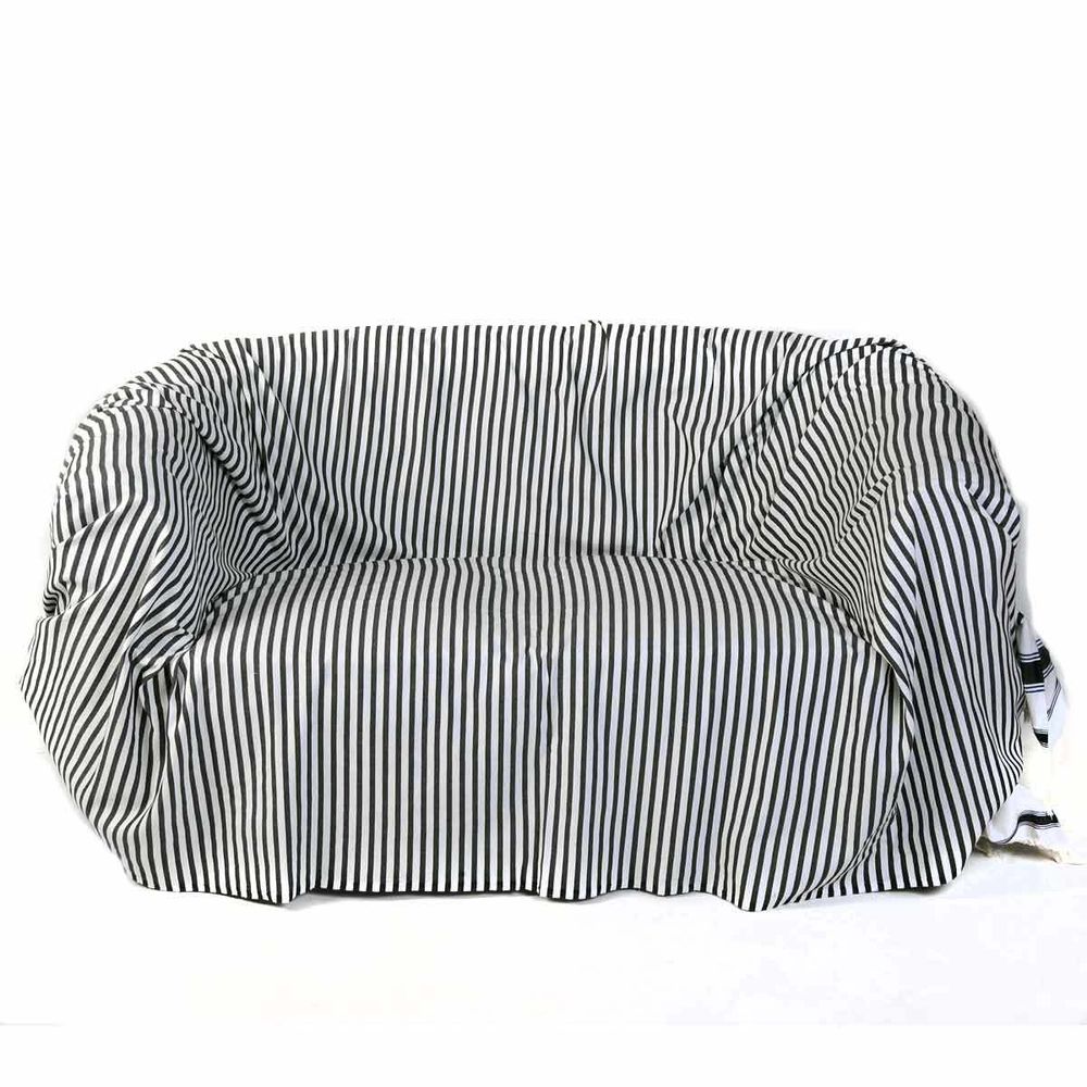 Plaids - Jeté rectangulaire 2 x 3 m fond blanc et rayures bleues | M2 - FOUTA FUTEE