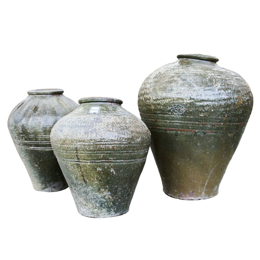 Pottery - Olive Green Storage Jars - THE SILK ROAD COLLECTION