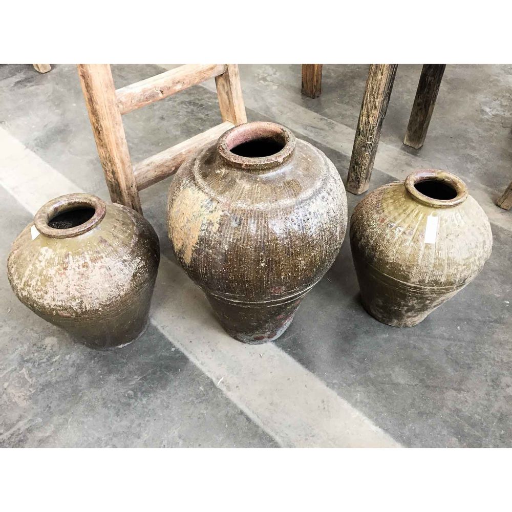 Pottery - Olive Green Storage Jars - THE SILK ROAD COLLECTION