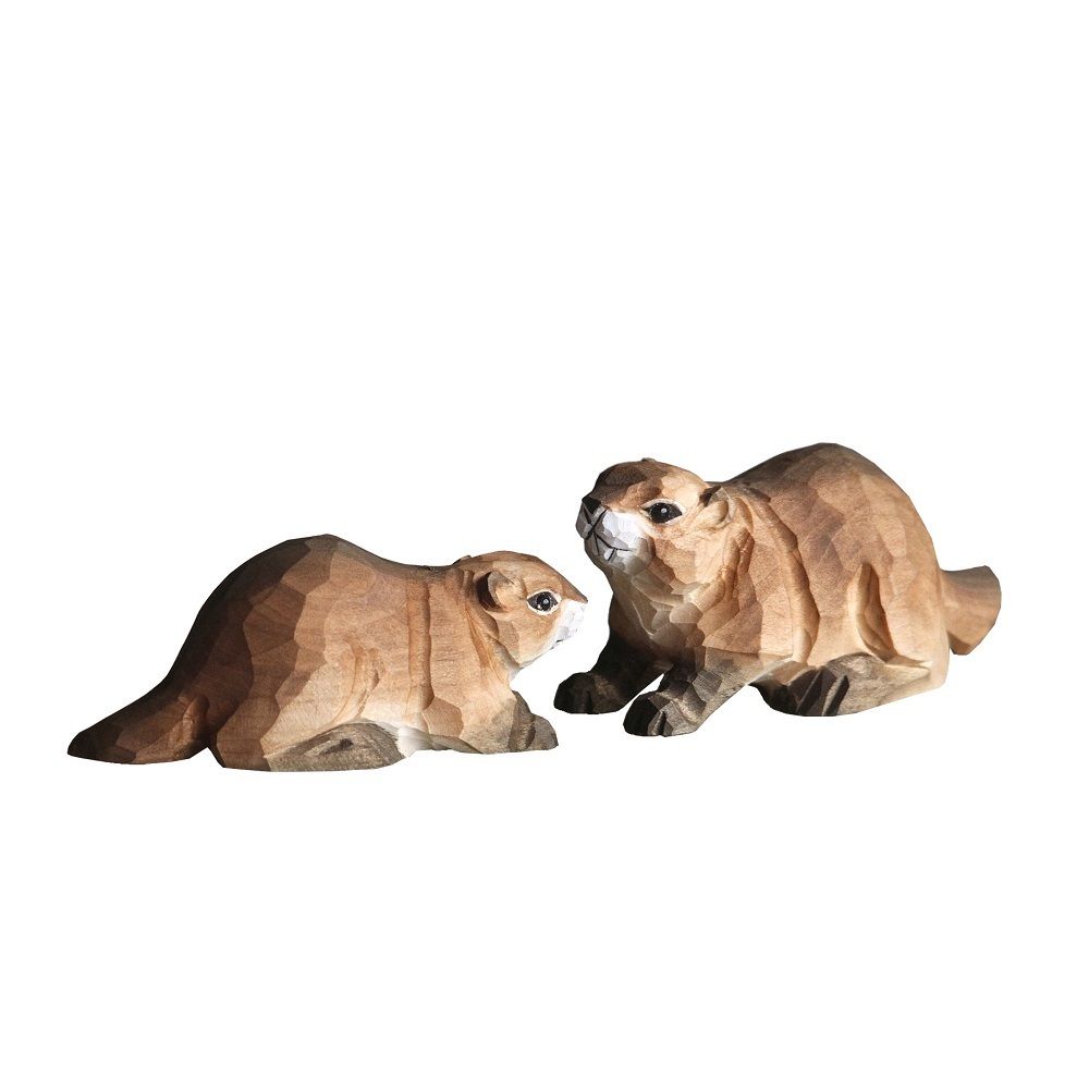 Sculptures, statuettes et miniatures - Couple de marmottes couchées - LES SCULPTEURS DU LAC