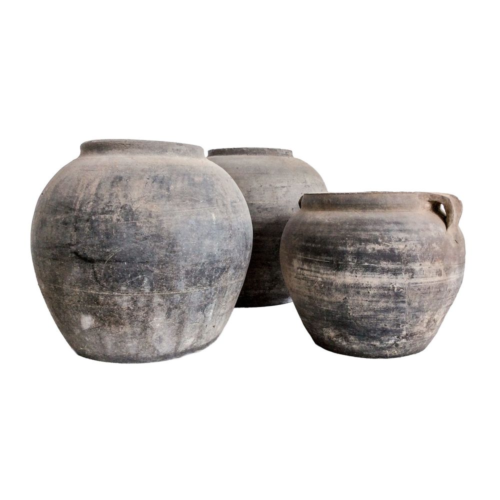 Pottery - Old rustic unglazed grey pots - THE SILK ROAD COLLECTION