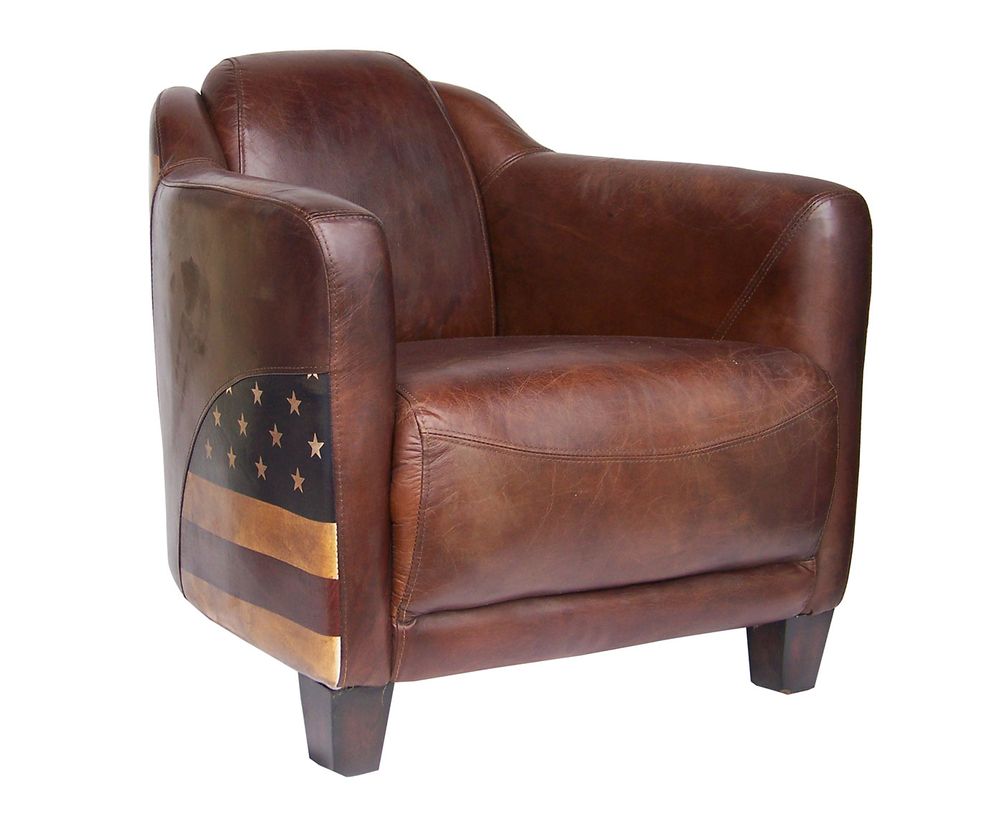Fauteuils - Fauteuil L'Américain en cuir et drapeau US - Confort et style unique - JP2B DECORATION