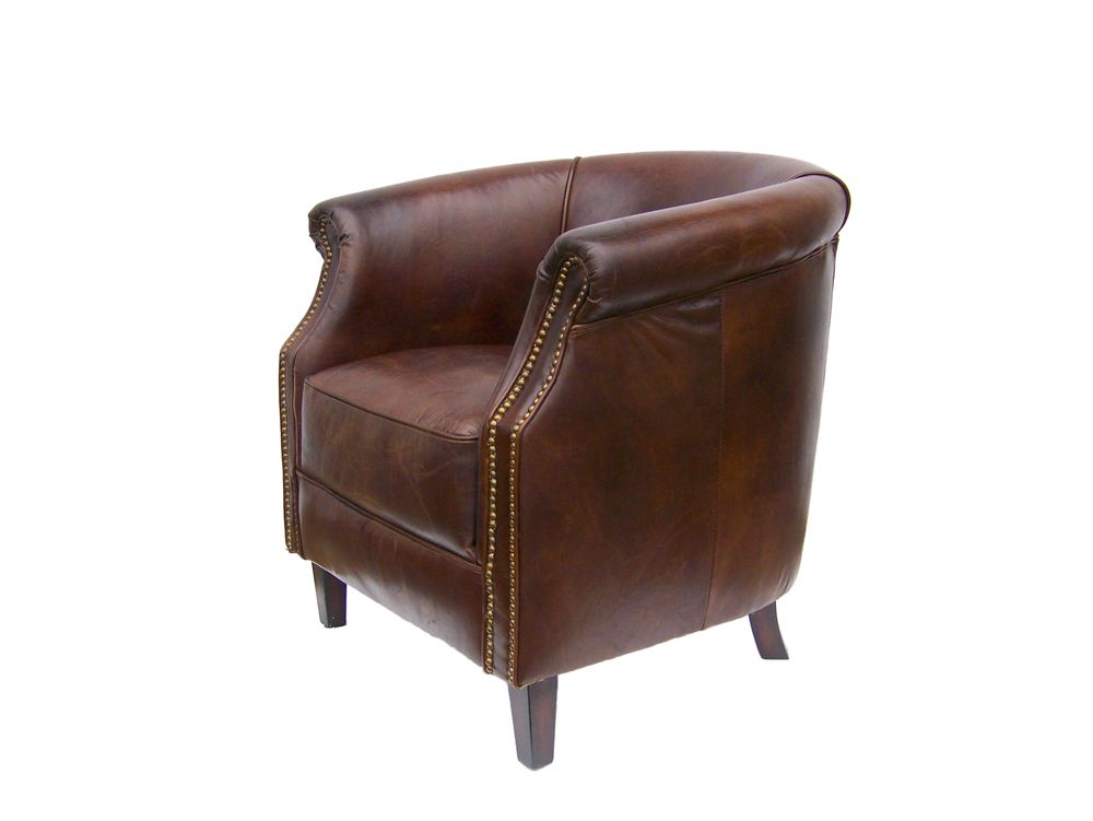 Armchairs - Oxford Cigar Armchair in Leather - Classic English Style and Comfort - JP2B DECORATION