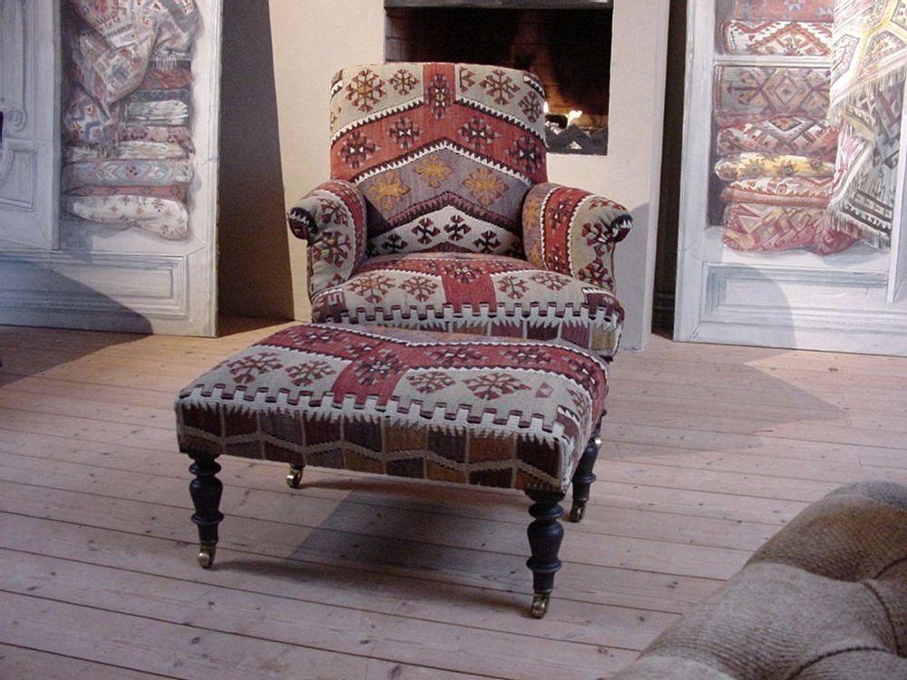 Armchairs - Colette chair with old kilim - DU LONG ET DU LE
