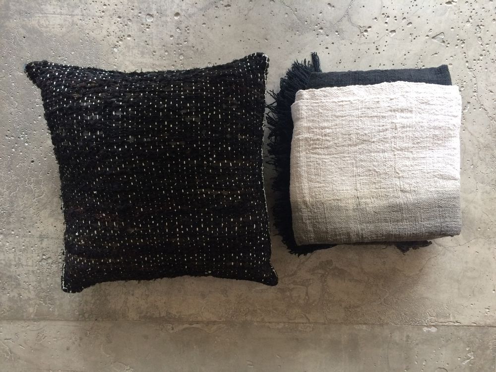 Throw blankets - Hand woven cotton throw / blanket dip dye black - ATELIER MCDANIEL
