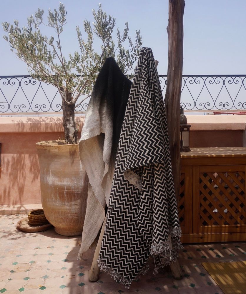 Throw blankets - Hand woven cotton throw / blanket dip dye black - ATELIER MCDANIEL