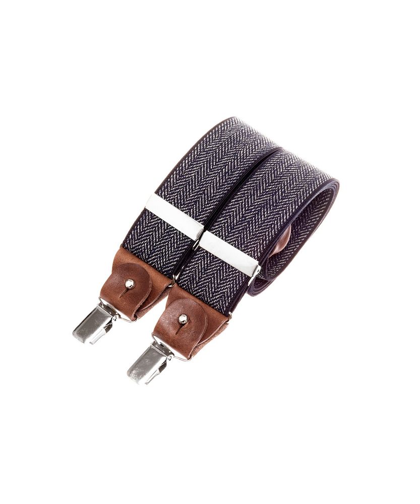 Prêt-à-porter - Bretelles larges à pinces et cuir – Chevron bleu marine - BERTELLES