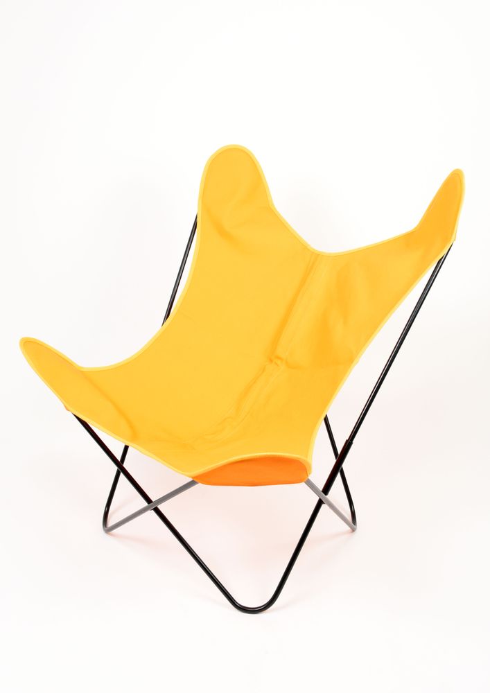 Lawn armchairs - Armchair butterfly black frame and cotton seat - CJ FRANCE
