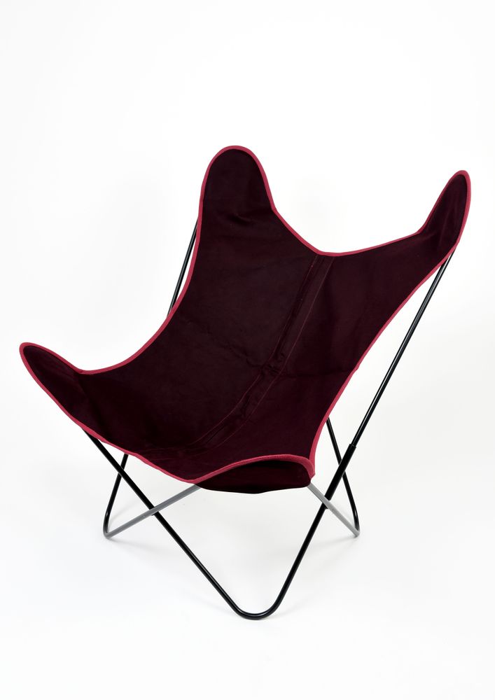 Lawn armchairs - Armchair butterfly black frame and cotton seat - CJ FRANCE