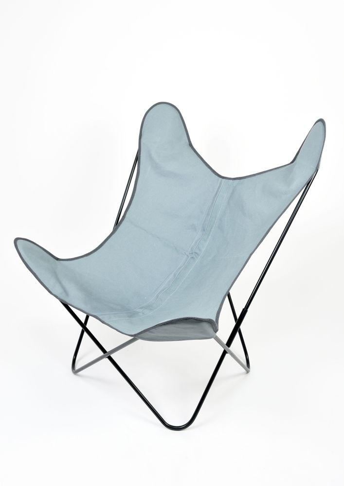 Lawn armchairs - Armchair butterfly black frame and cotton seat - CJ FRANCE