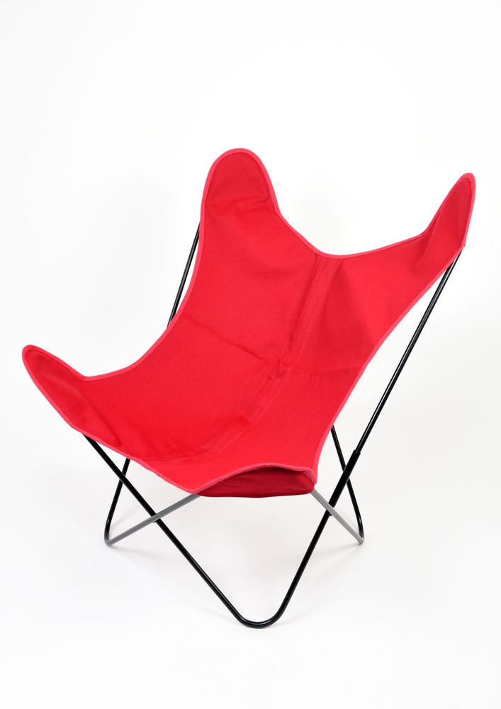 Lawn armchairs - Armchair butterfly black frame and cotton seat - CJ FRANCE