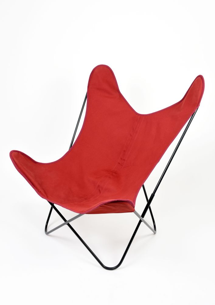 Lawn armchairs - Armchair butterfly black frame and cotton seat - CJ FRANCE