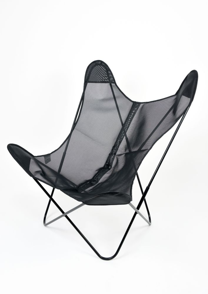 Lawn armchairs - Armchair butterfly black frame and cotton seat - CJ FRANCE
