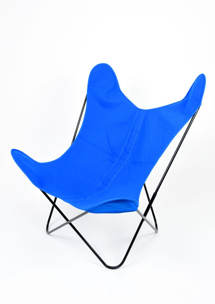 Lawn armchairs - Armchair butterfly black frame and cotton seat - CJ FRANCE
