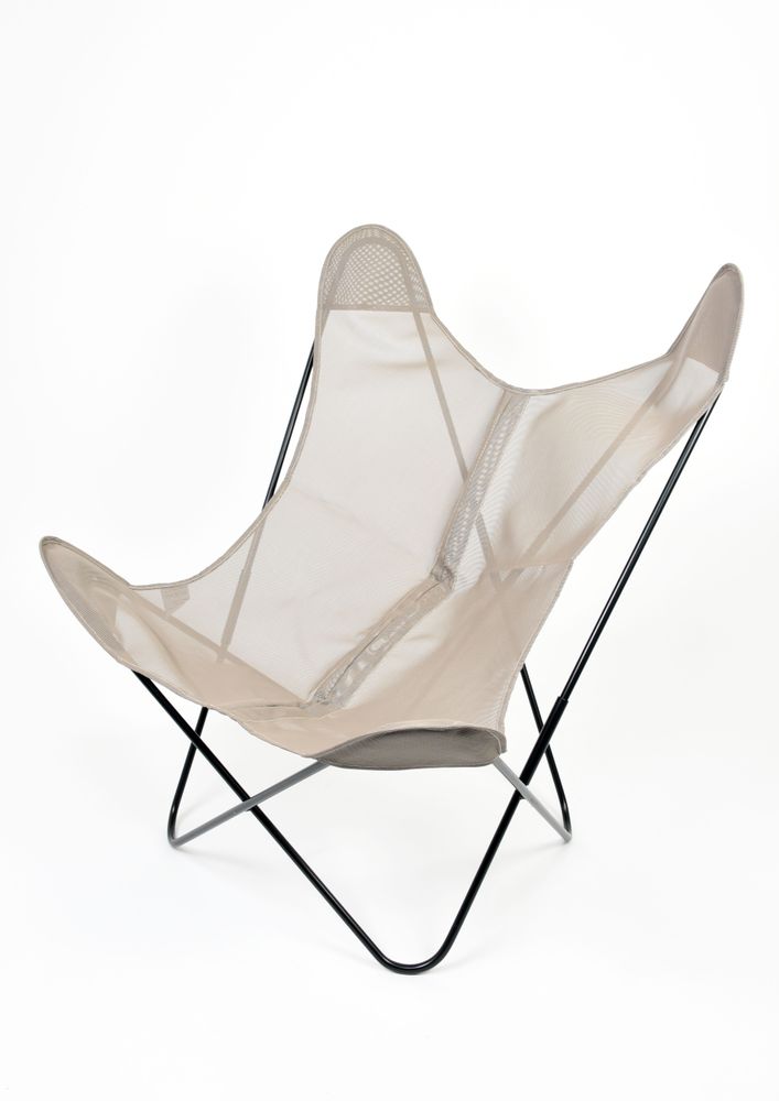 Lawn armchairs - Armchair butterfly black frame and cotton seat - CJ FRANCE
