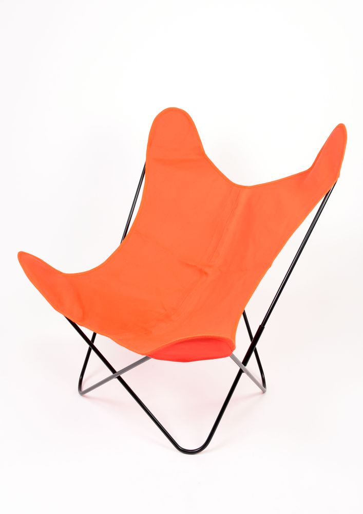 Lawn armchairs - Armchair butterfly black frame and cotton seat - CJ FRANCE