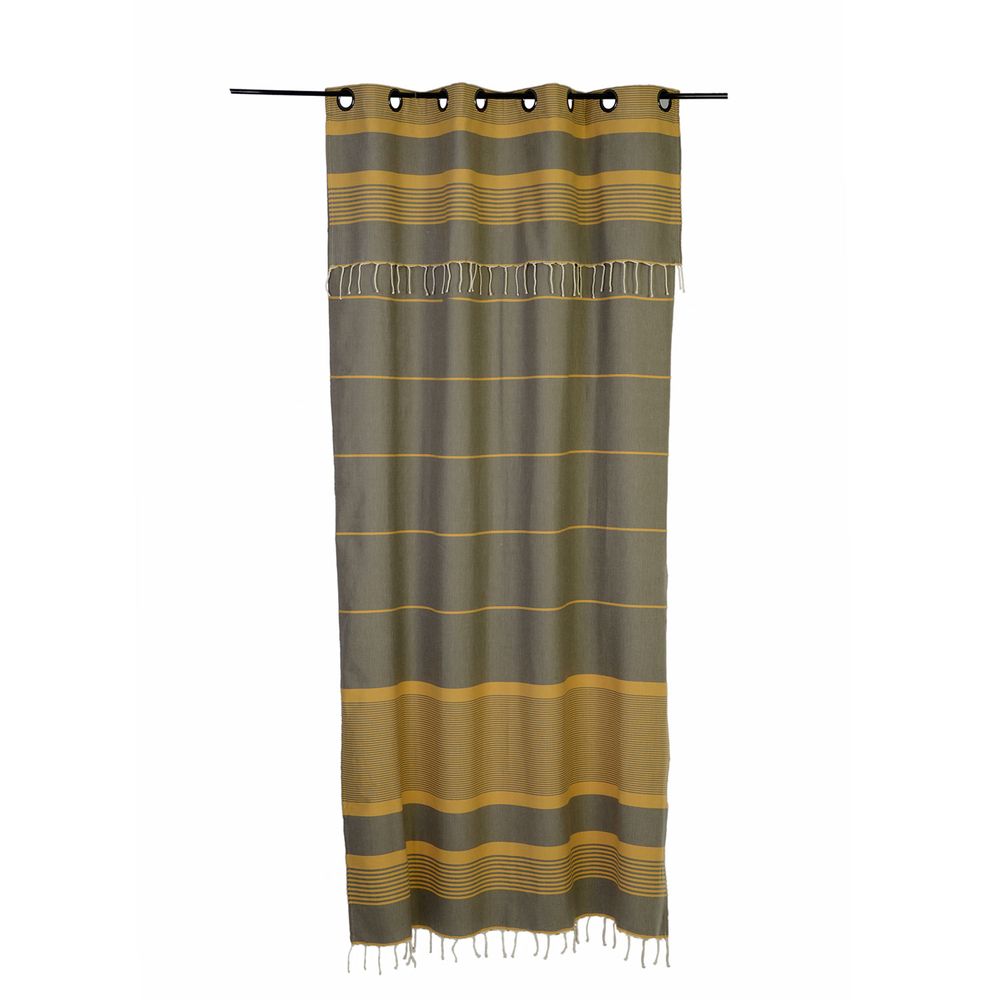 Rideaux et voilages - Rideau modulable prêt-à-poser rayé taupe et ocre| C5 - FOUTA FUTEE