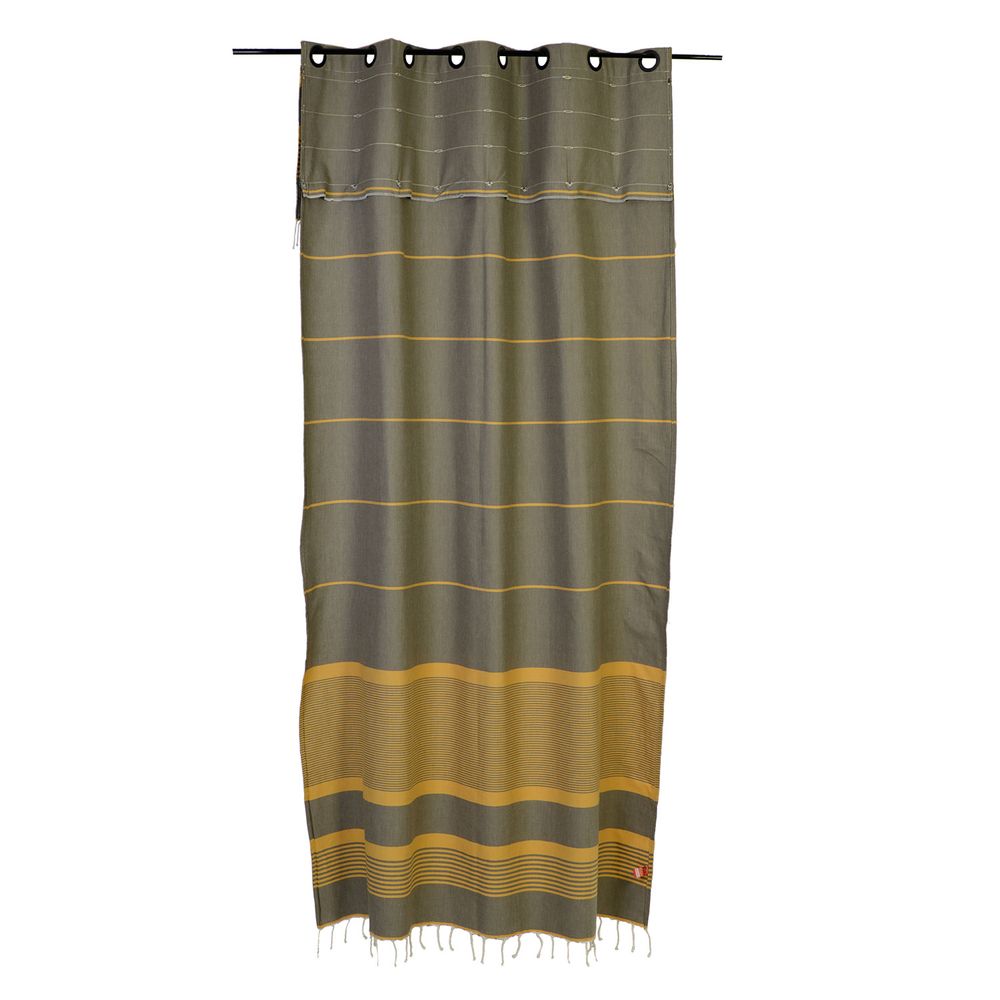 Rideaux et voilages - Rideau modulable prêt-à-poser rayé taupe et ocre| C5 - FOUTA FUTEE