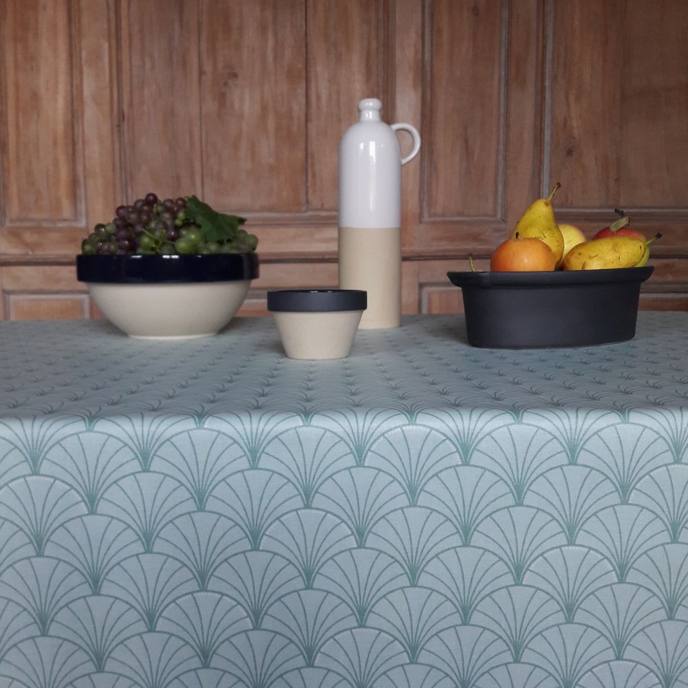 Linge de table textile - Nappe anti-tache coton enduit Papyrus Vert d'eau - FLEUR DE SOLEIL