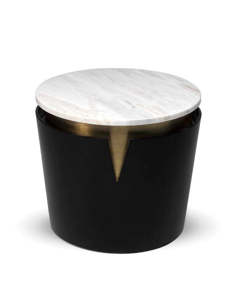 Tables basses - Table d'appoint Moon avec Plateau En Onyx Blanc Et Détails En Laiton Brossé - DUISTT