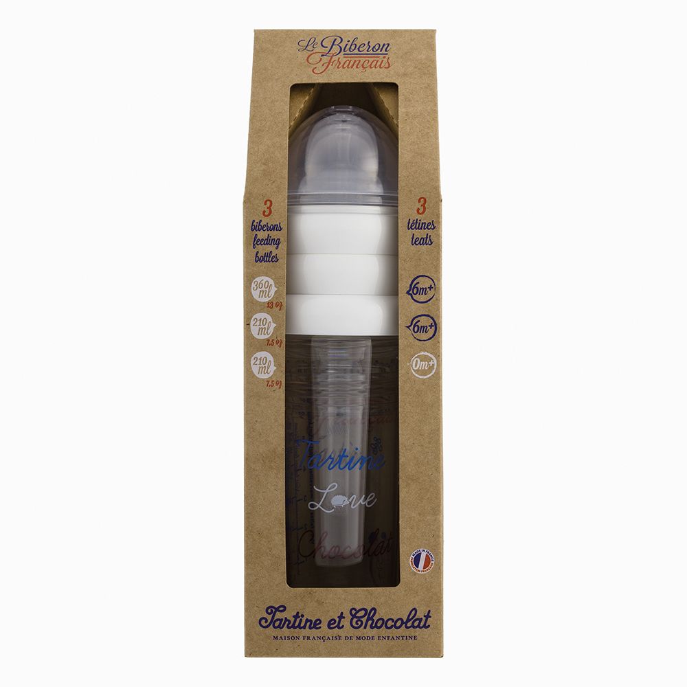 Children's mealtime - 3 multi-stage feeding bottles, "Tartine et chocolat" - LE BIBERON FRANCAIS