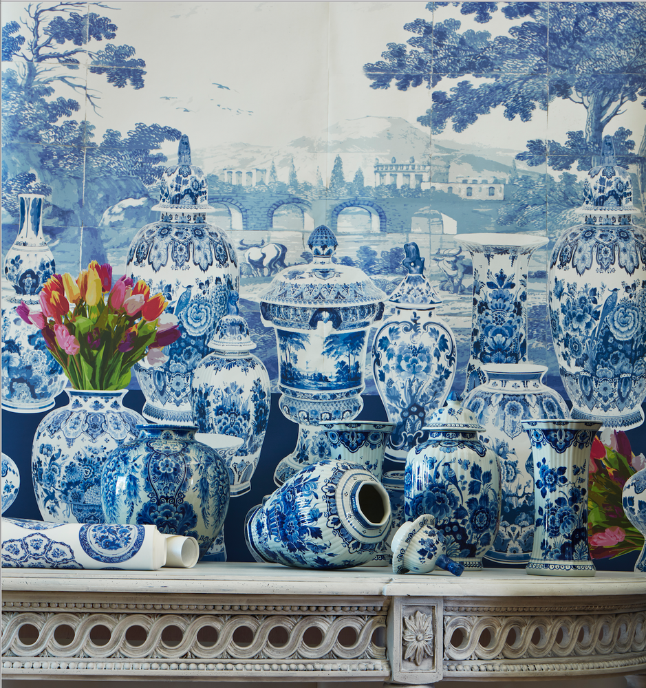 Upholstery fabrics - Nicolette Mayer- Royal Delft Grasscloth Wallpaper, Fabric, Soft Goods - DO NOT USE _ THE NICOLETTE MAYER COLLECTION