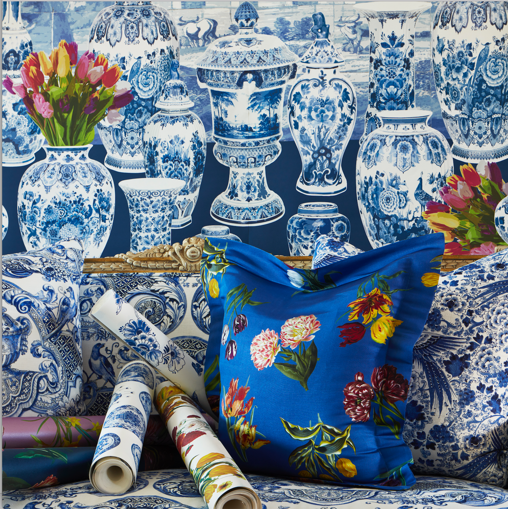 Upholstery fabrics - Nicolette Mayer- Royal Delft Grasscloth Wallpaper, Fabric, Soft Goods - DO NOT USE _ THE NICOLETTE MAYER COLLECTION