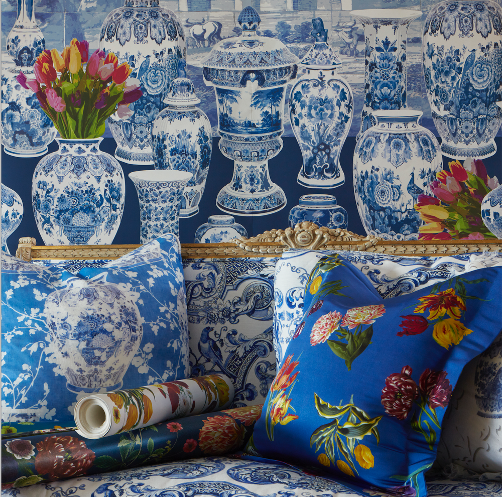 Upholstery fabrics - Nicolette Mayer- Royal Delft Grasscloth Wallpaper, Fabric, Soft Goods - DO NOT USE _ THE NICOLETTE MAYER COLLECTION