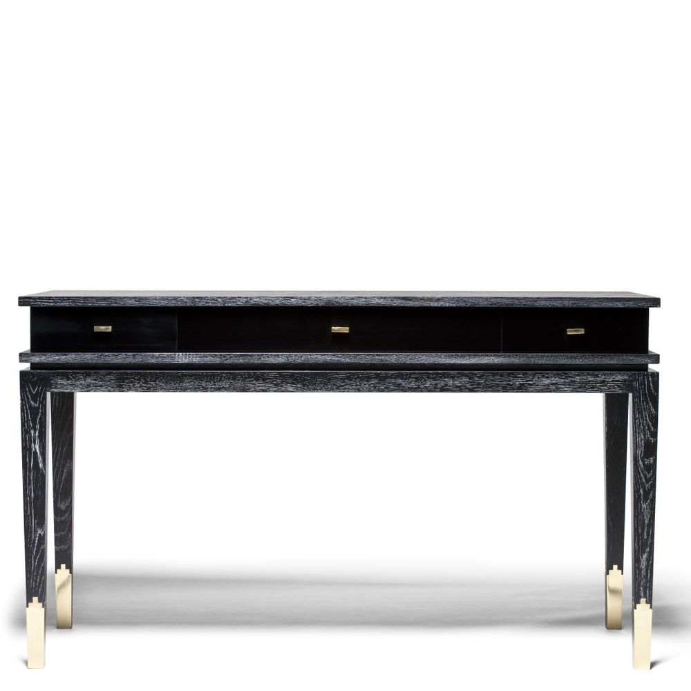 Consoles - Anna Console en Chêne Cérusé Noir et Détails en Laiton - DUISTT