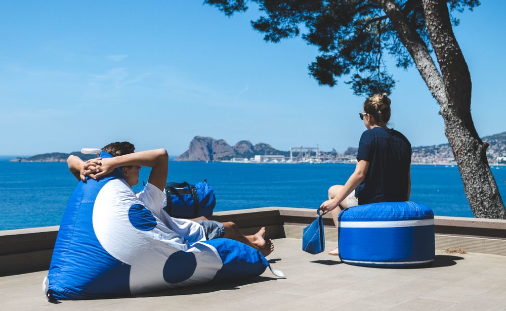 Outdoor decorative accessories - Berlingot Pouf, Round Pouf - LES TOILES DU LARGE