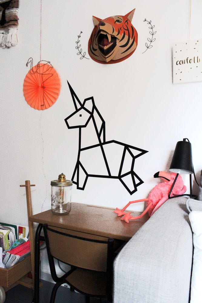 Autres décorations murales - Patron DIY Licorne pour masking tape - MILIEO