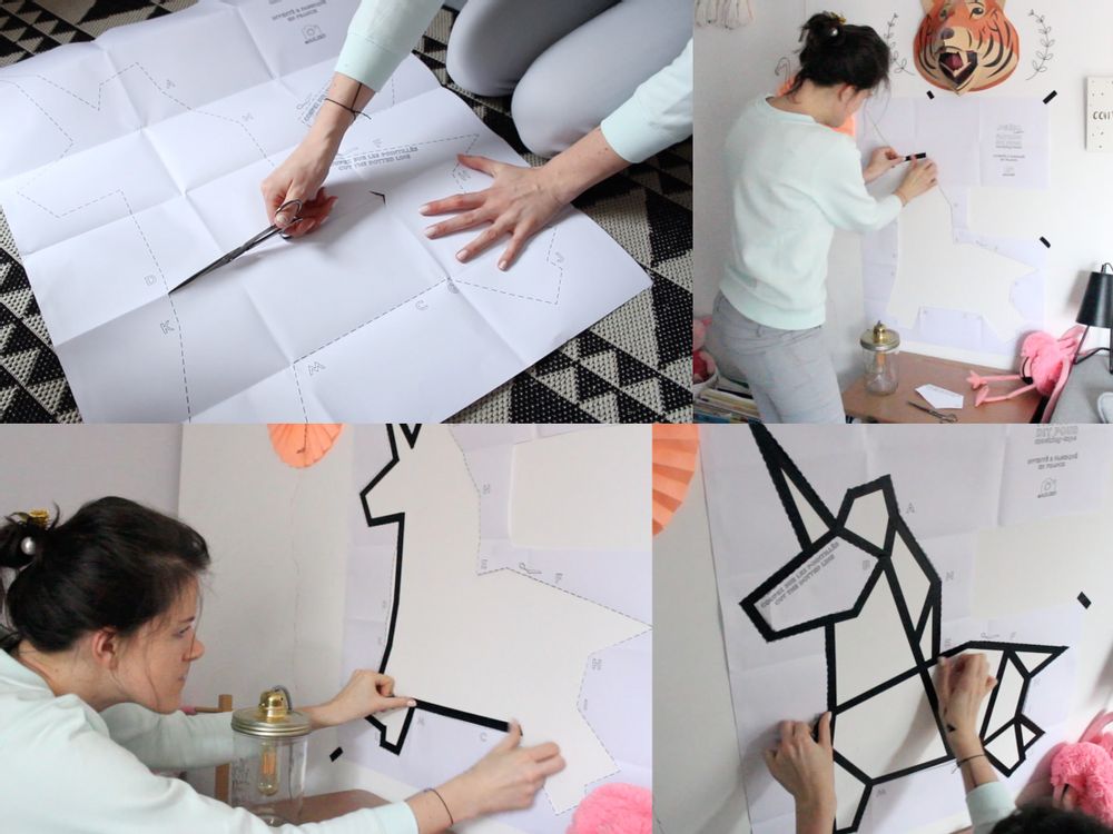 Autres décorations murales - Patron DIY Licorne pour masking tape - MILIEO