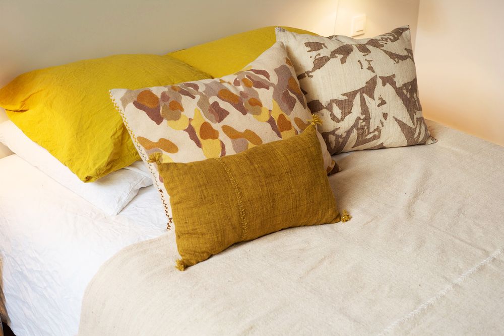 Fabric cushions - VEGETABLE INK ON LAMA-MERINO WOOL - TRHANDY // ANDI ART