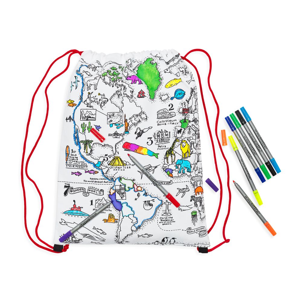 Sacs et cartables enfants - Sac à dos à colorier carte du monde - EATSLEEPDOODLE