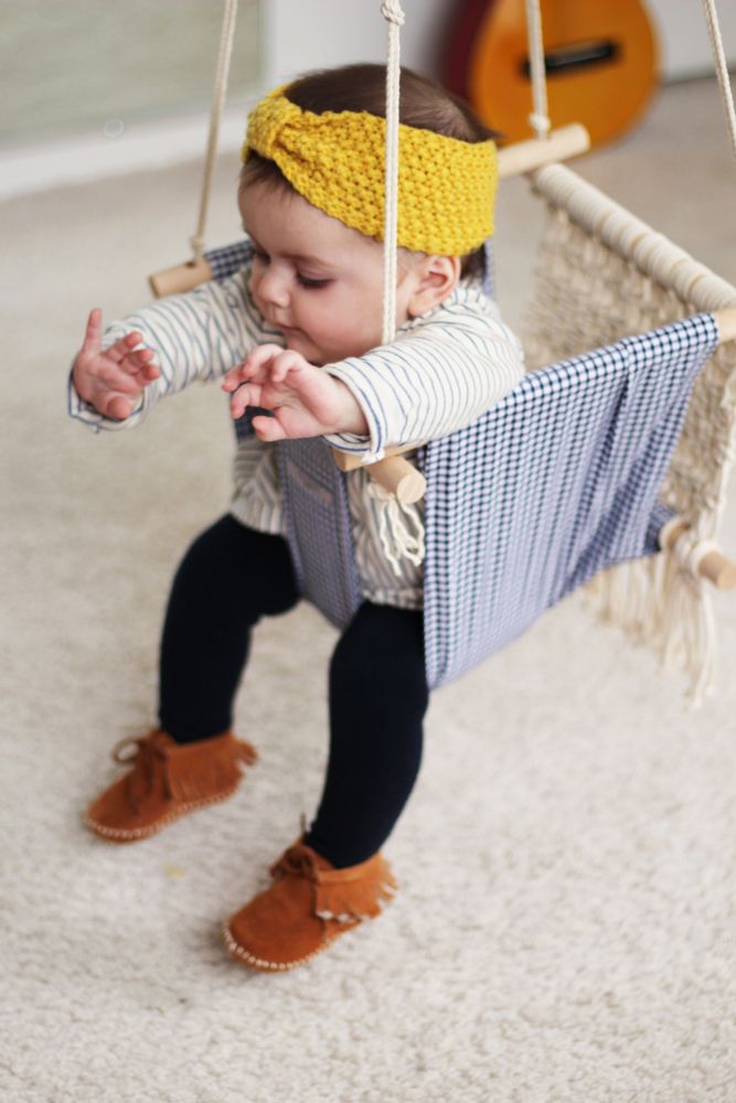 Objets déco enfant - Balançoire vichy marine et macramé beige - APRIL ELEVEN