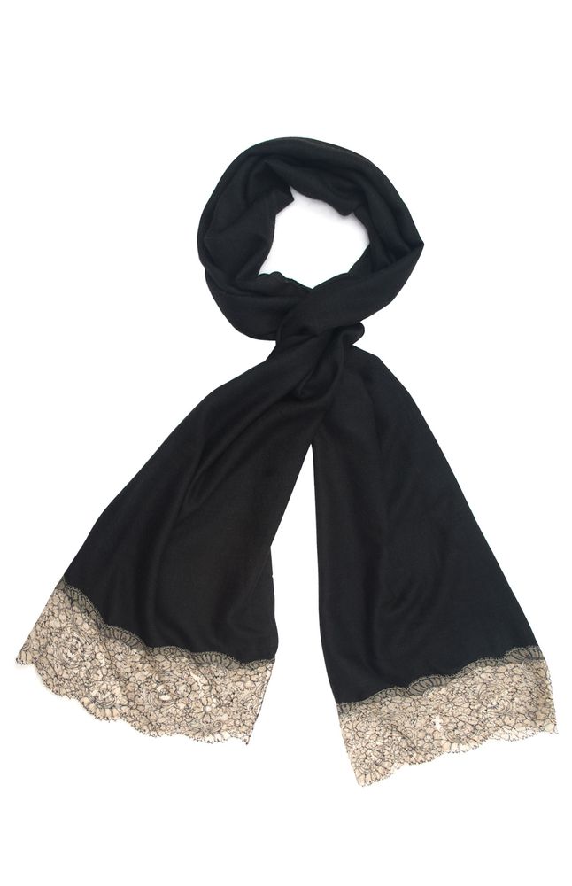 Foulards et écharpes - Cachemire et Dentelle | Étole La Parfaite Noire - FLORENZ