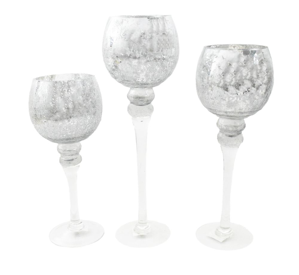 Decorative objects - Candle Holder cracking glass silver color Set of 3 - CONCORD GMBH